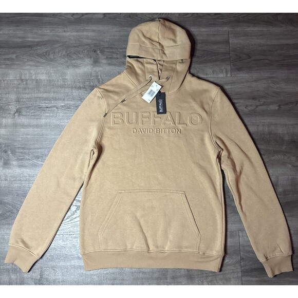 NWT Buffalo David Bitton Sweatshirt Hoodie Men's M Camel Embossed Pullover Logo - Picture 1 of 7